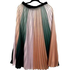 Ted Baker Selmma Midi Skirt Color Block Pleat Womens Size 2 Pink Green Peach